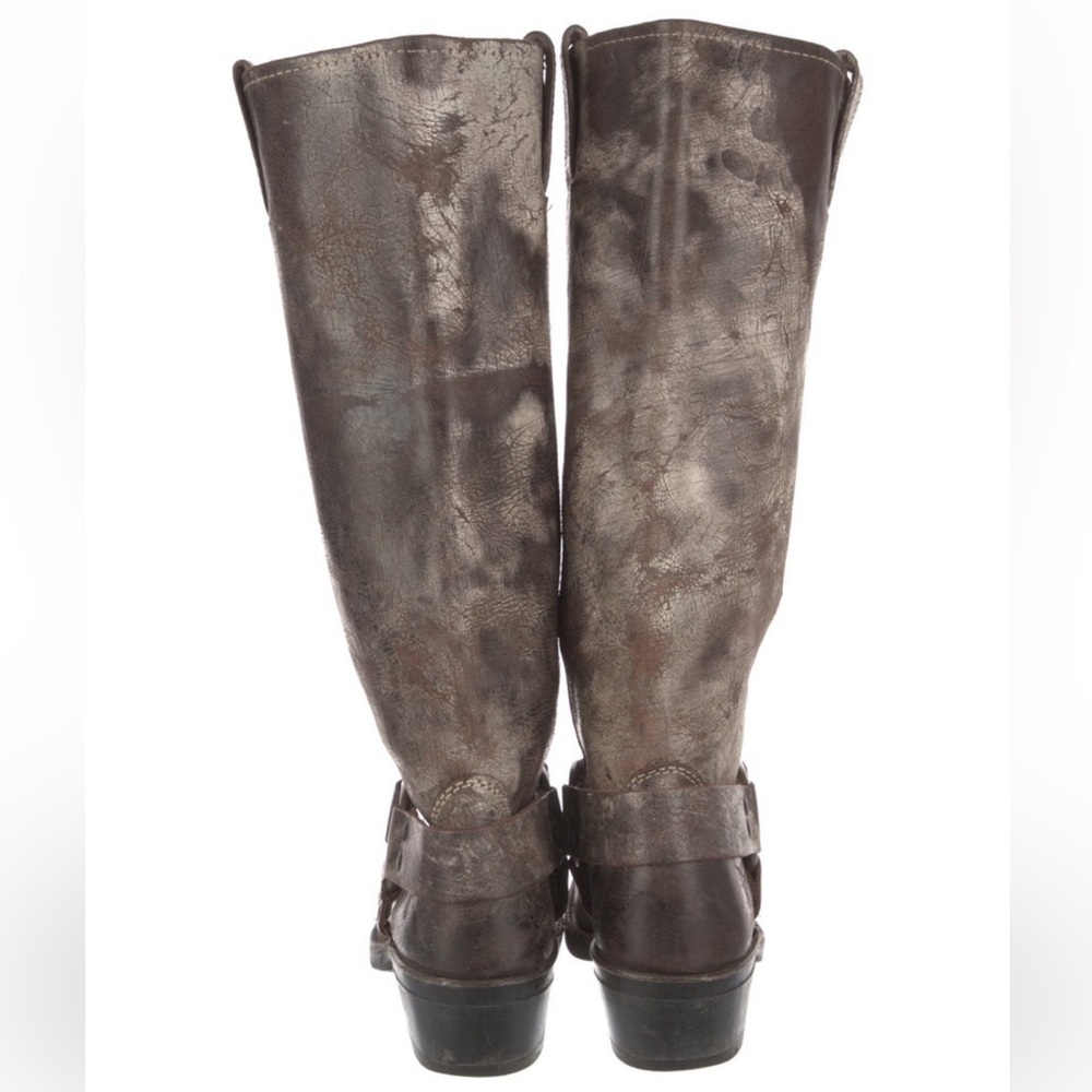 Frye Tall Harness Distressed Brown Leather Boots - Picture 3 of 14